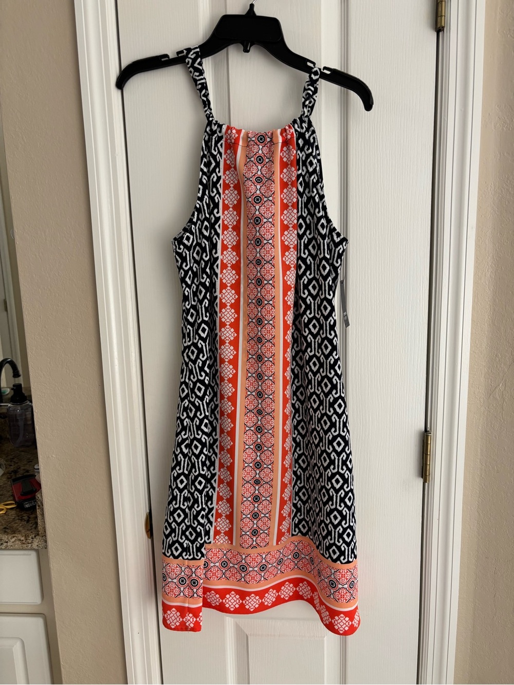Crown & Ivy Women’s Black and Coral Patterned Halter Dress